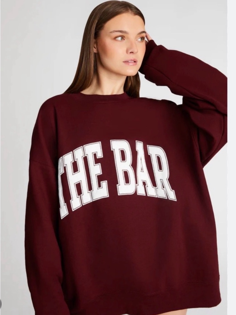 The Bar Varsity Sweatshirt XL Maroon / Burgundy with white lettering.